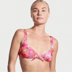 VICTORIA'S SECRET SWIM Tie-Front Bralette Bikini Top Floral/ Butterfly Print XL